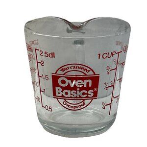 Vintage Anchor Hocking 496 Oven Basics 1 Cup Glass D Handle Measuring Cup